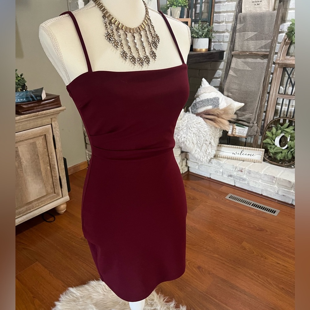 Spaghetti Strap Mini Dress in Red Wine by Windsor